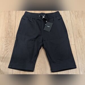 $750 Mens Balmain Cotton Flocked Logo Sweat Shorts Black Small